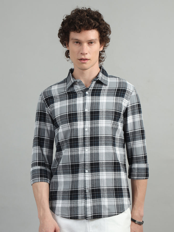 Glider Grey Checked Shirt Checks Shirt Bushirt