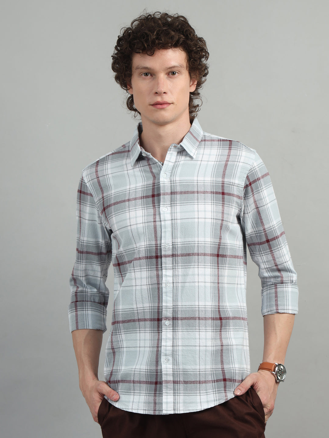 Breezy Spanish Grey Checked Shirt Checks Shirt Bushirt