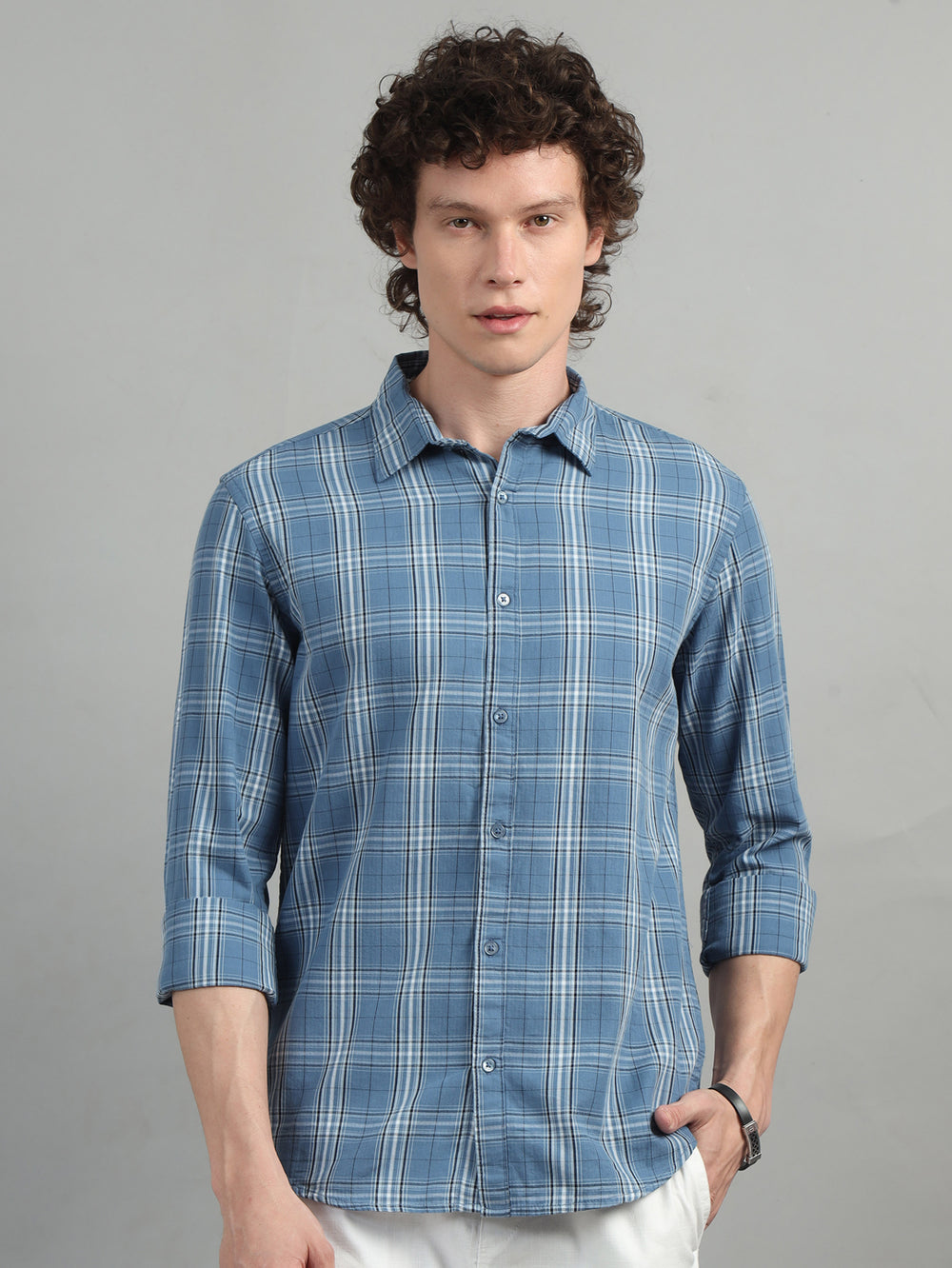 Twill Aegean Blue Checks Shirt Checks Shirt Bushirt