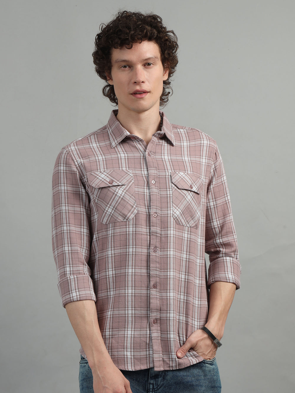 Light Taupe Cargo Checks Shirt Checks Shirt Bushirt