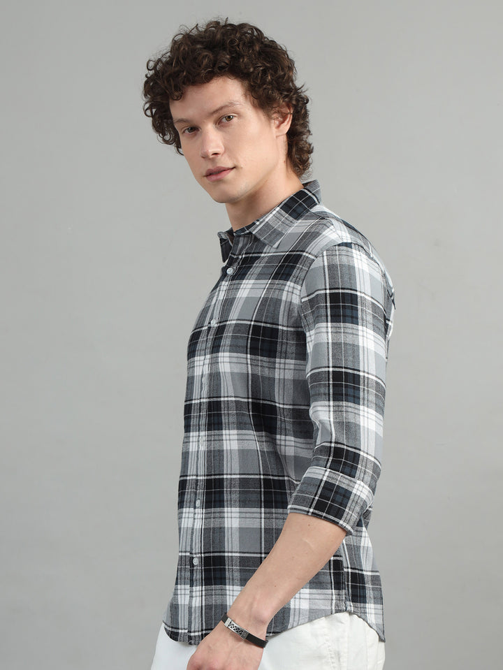 Glider Grey Checked Shirt Checks Shirt Bushirt