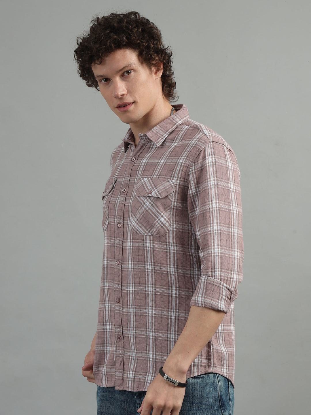 Light Taupe Cargo Checks Shirt Checks Shirt Bushirt