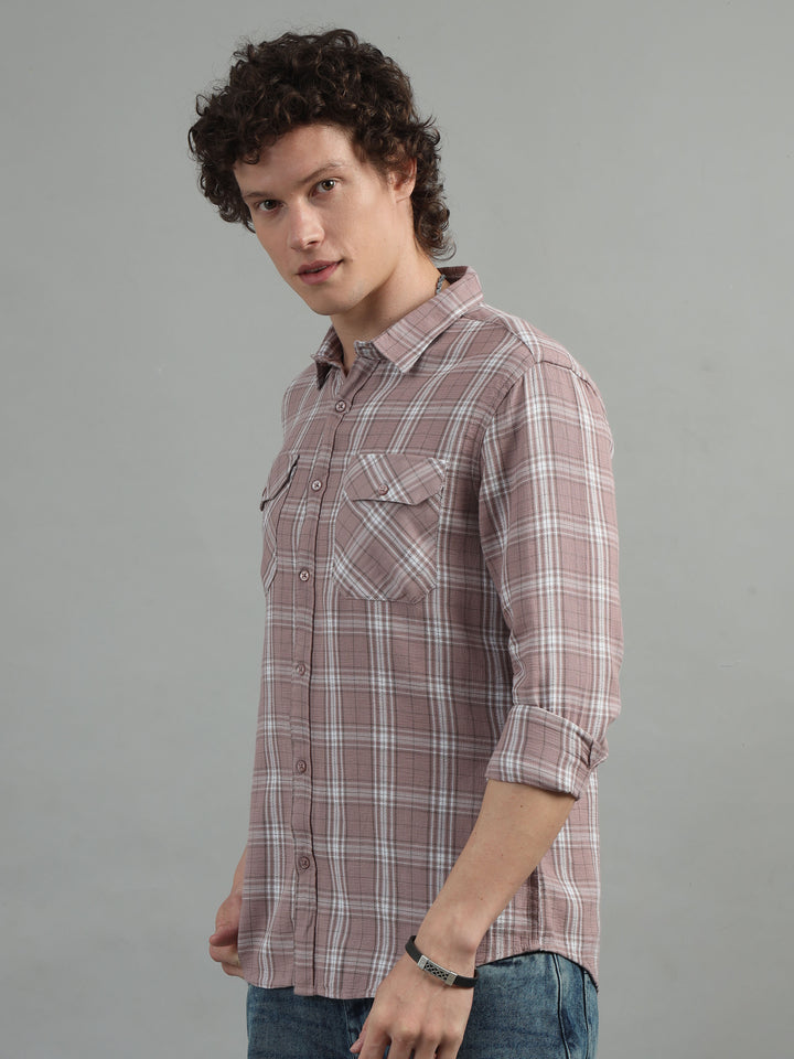 Light Taupe Cargo Checks Shirt Checks Shirt Bushirt