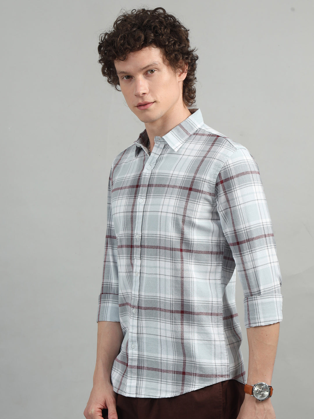 Breezy Spanish Grey Checked Shirt Checks Shirt Bushirt