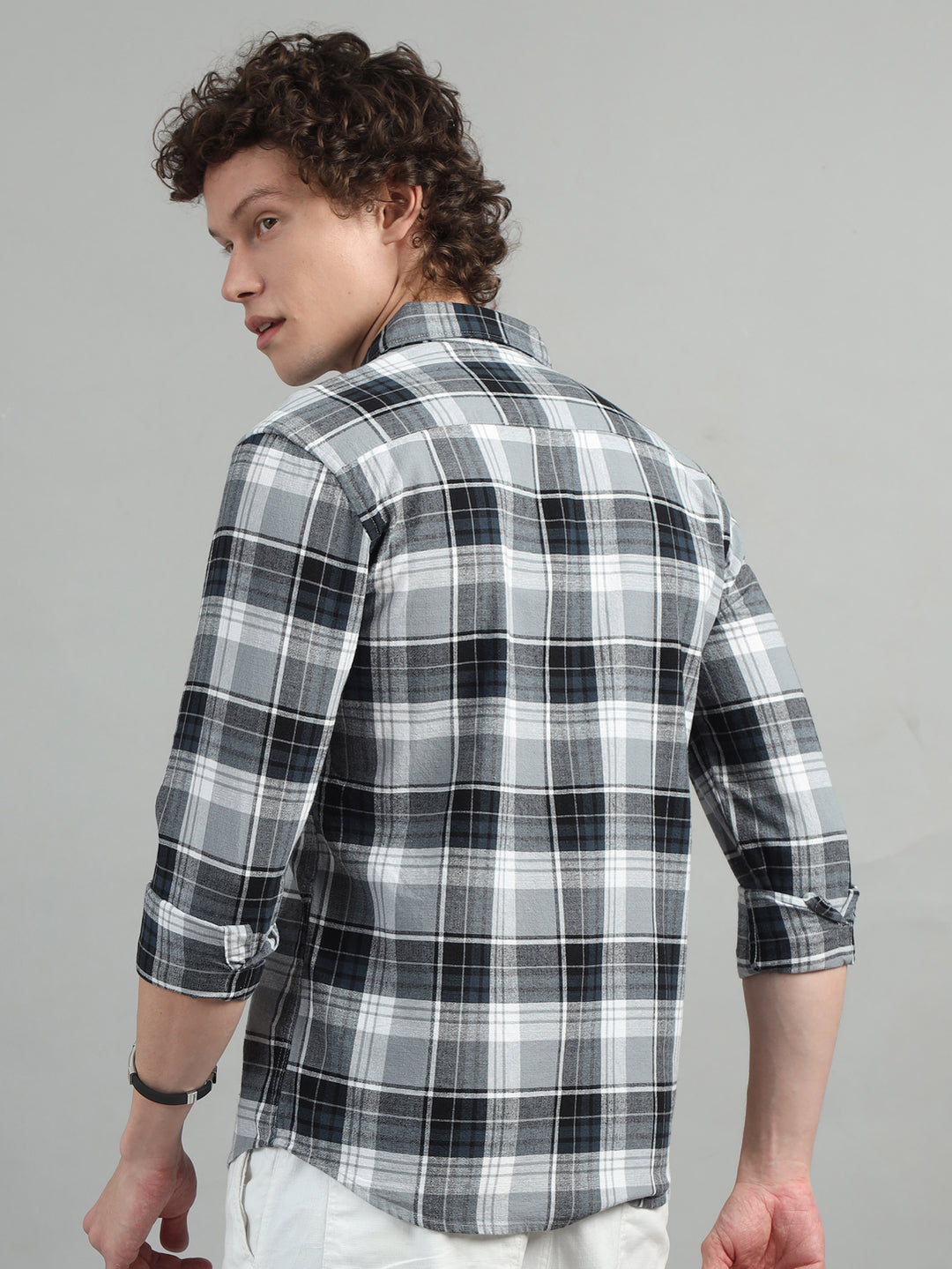 Glider Grey Checked Shirt Checks Shirt Bushirt