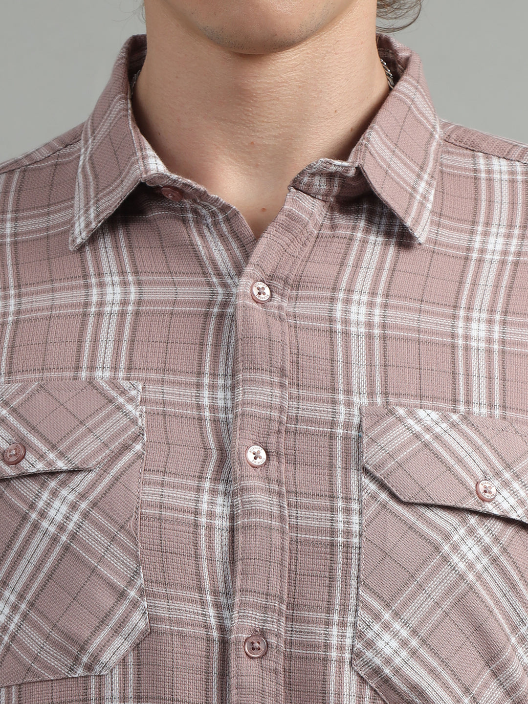 Light Taupe Cargo Checks Shirt Checks Shirt Bushirt