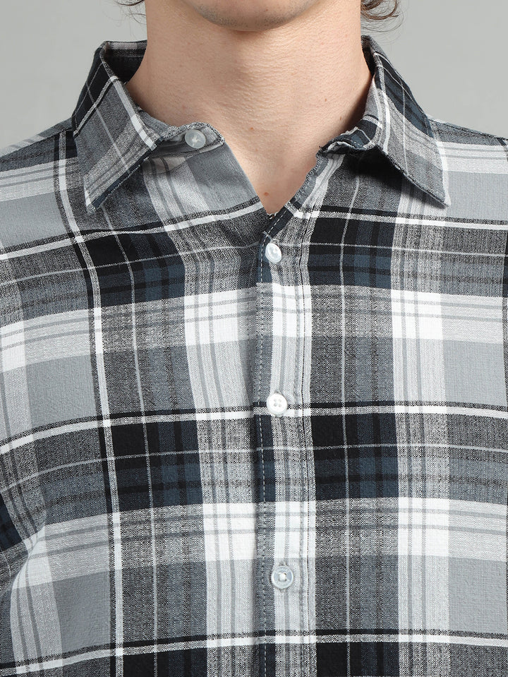 Glider Grey Checked Shirt Checks Shirt Bushirt