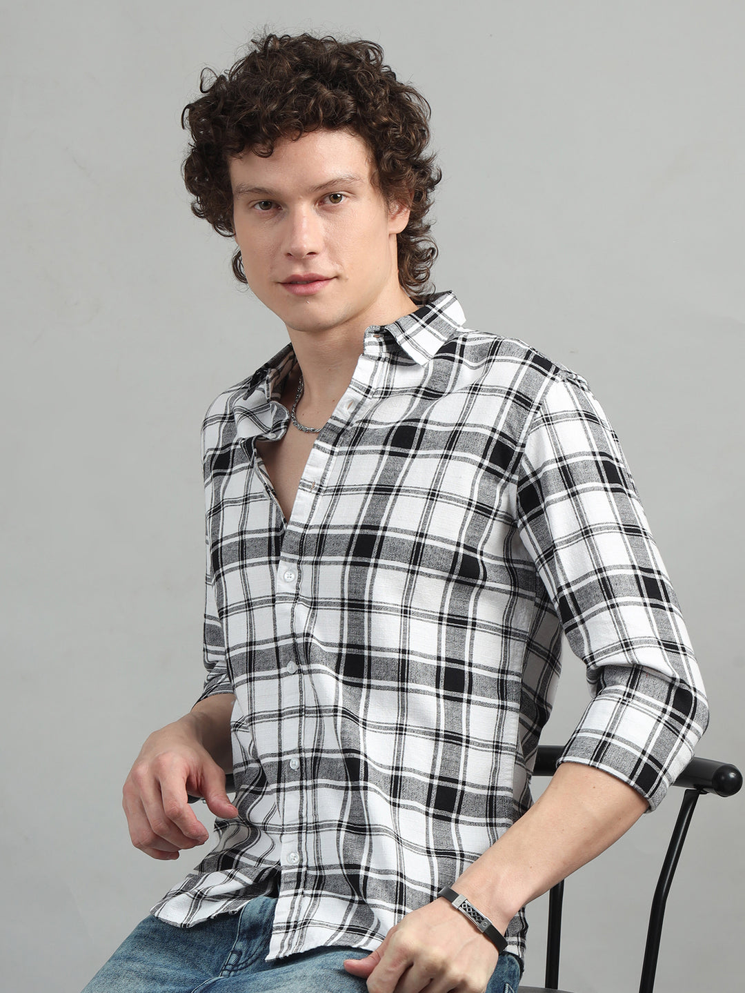 Dupplin Grid White Checked Shirt Checks Shirt Bushirt