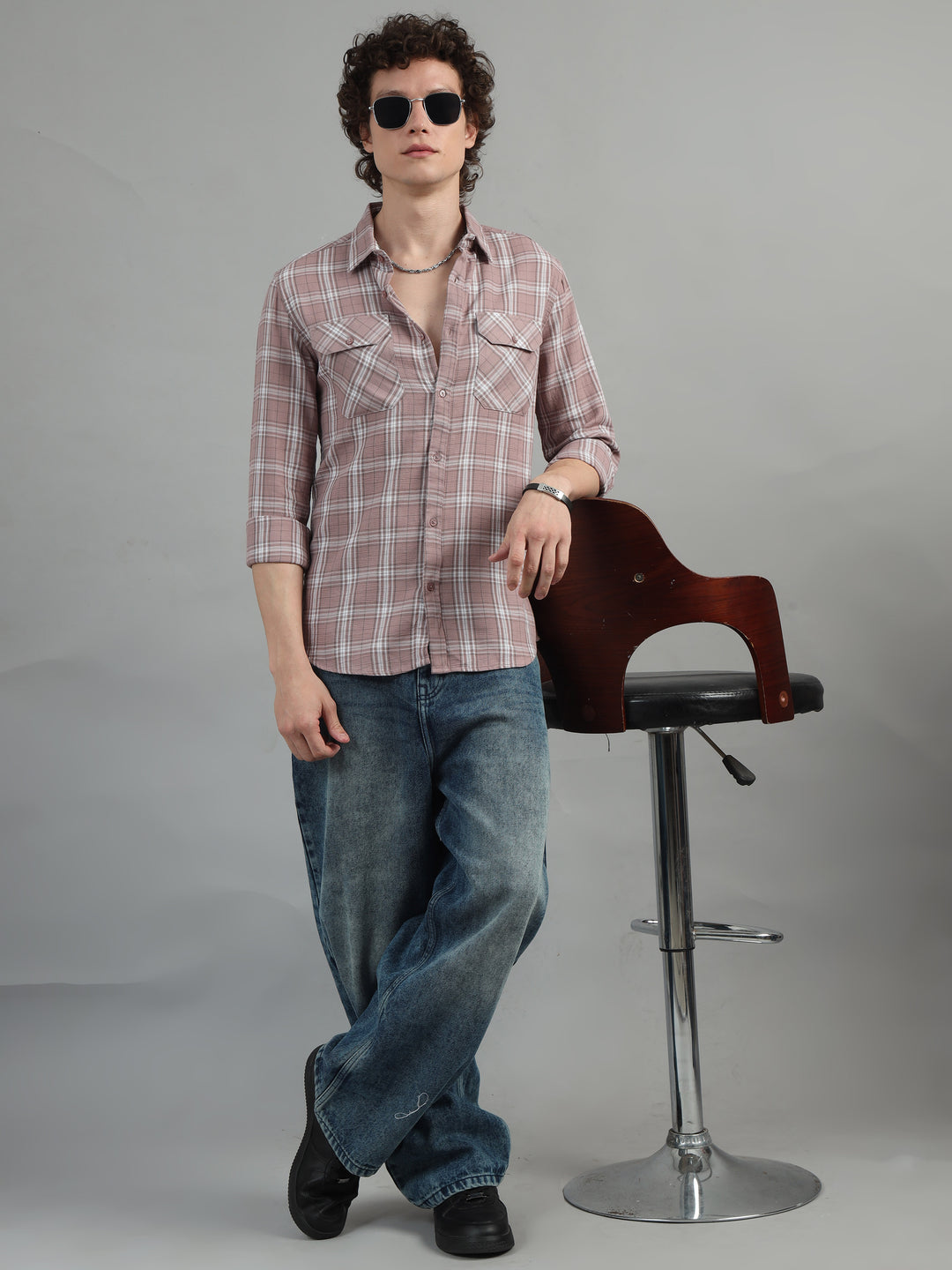 Light Taupe Cargo Checks Shirt Checks Shirt Bushirt