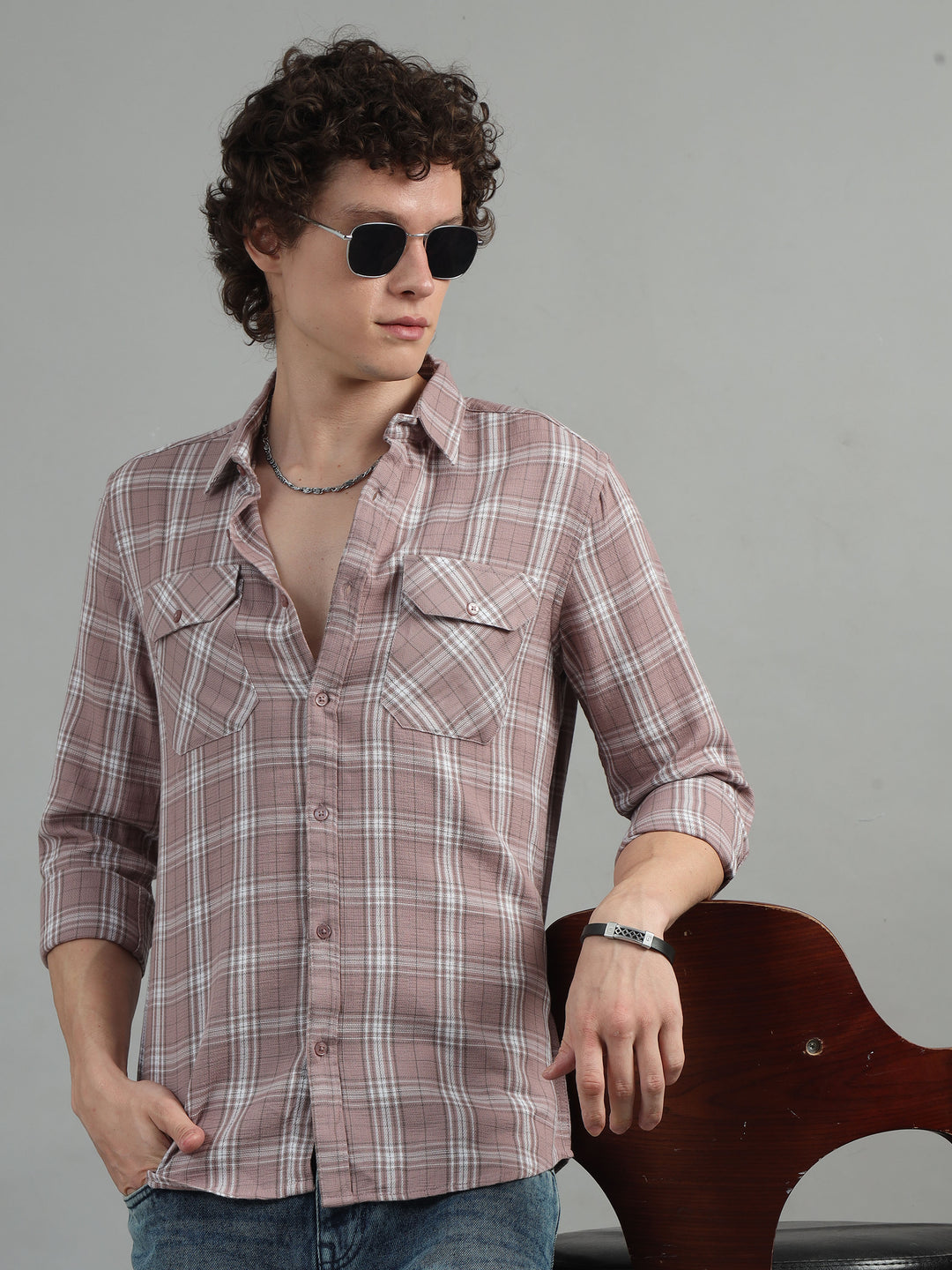 Light Taupe Cargo Checks Shirt Checks Shirt Bushirt