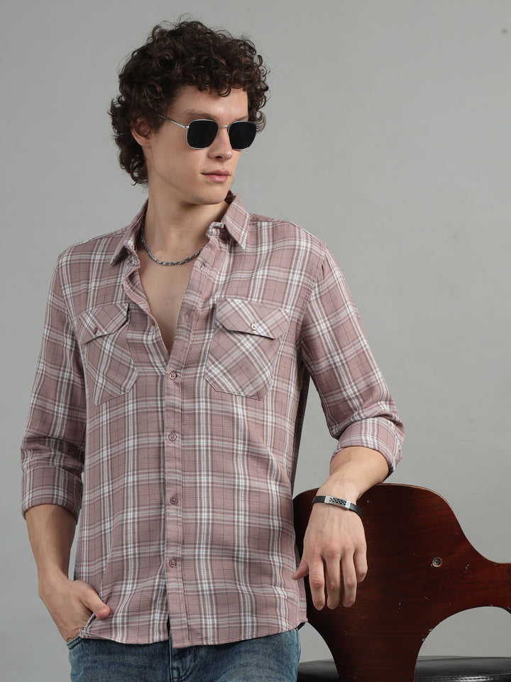 Light Taupe Cargo Checks Shirt Checks Shirt Bushirt