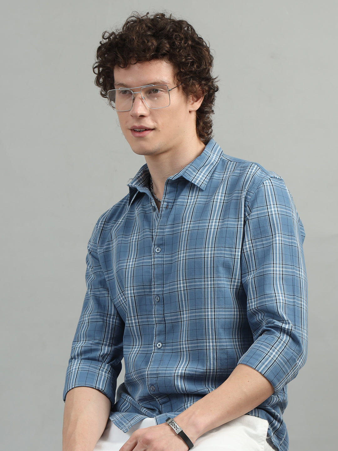 Twill Aegean Blue Checks Shirt Checks Shirt Bushirt