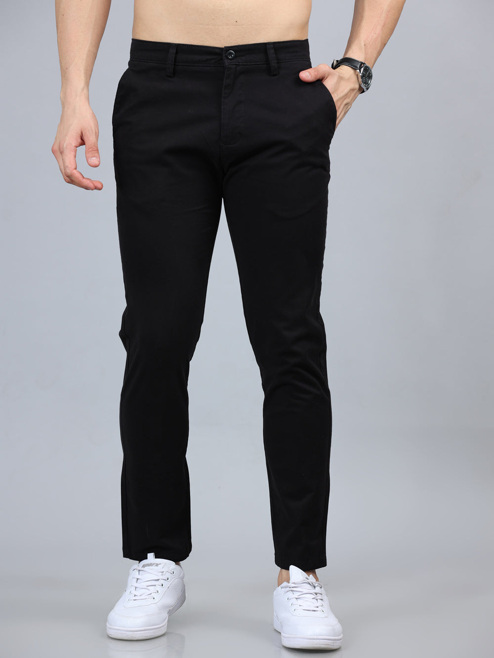 Fringe Black Solid Chinos Chinos Bushirt