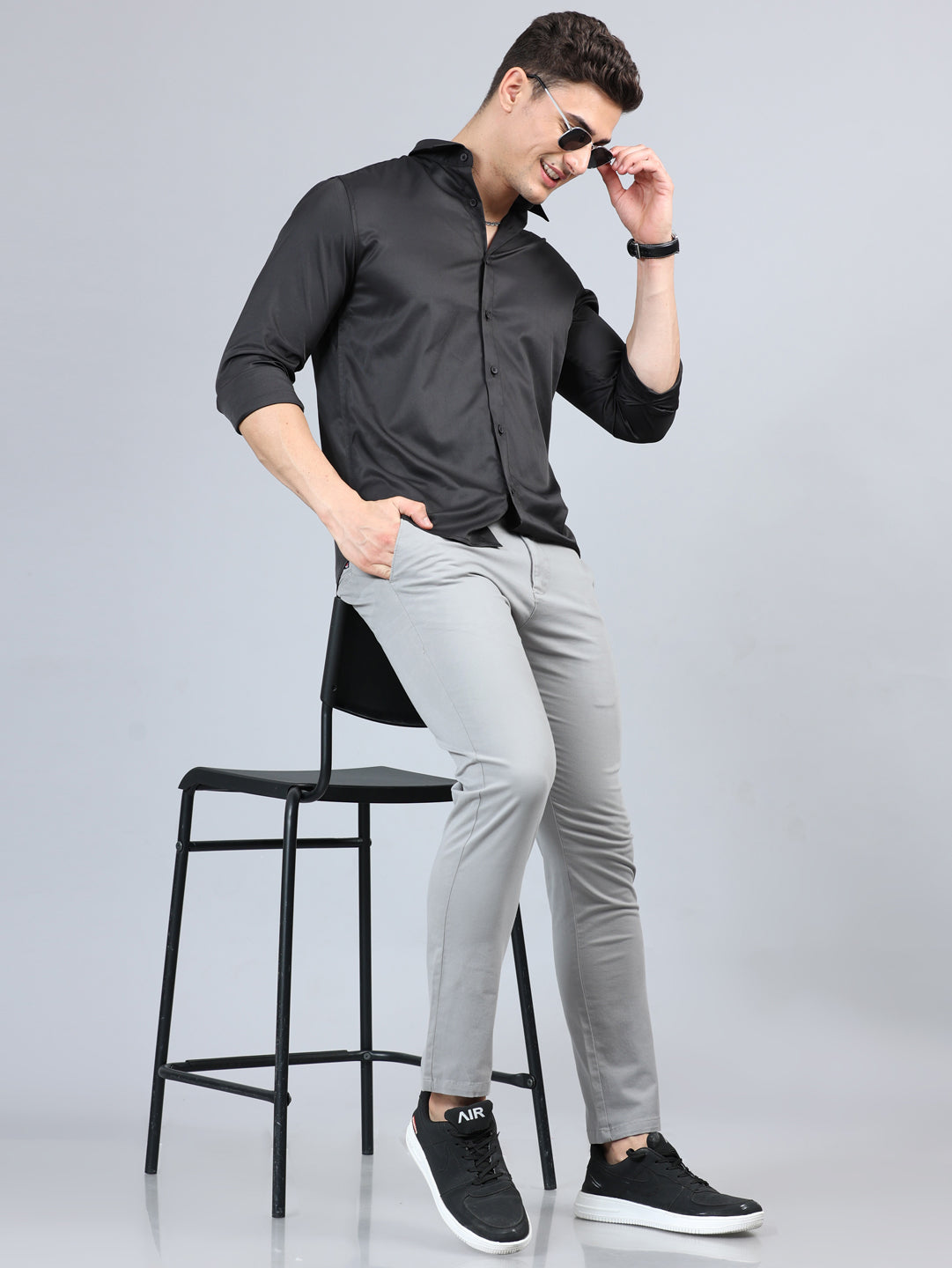 Fringe Pastel Grey Solid Chinos Chinos Bushirt