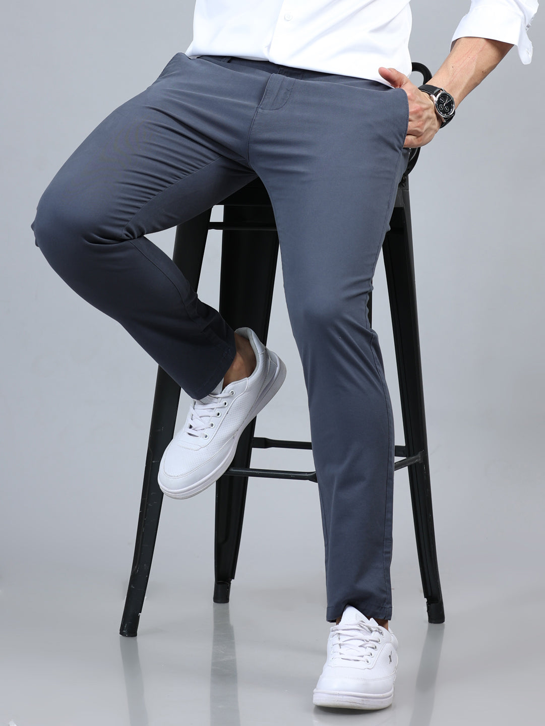 Fringe Spruce Blue Solid Chinos Chinos Bushirt