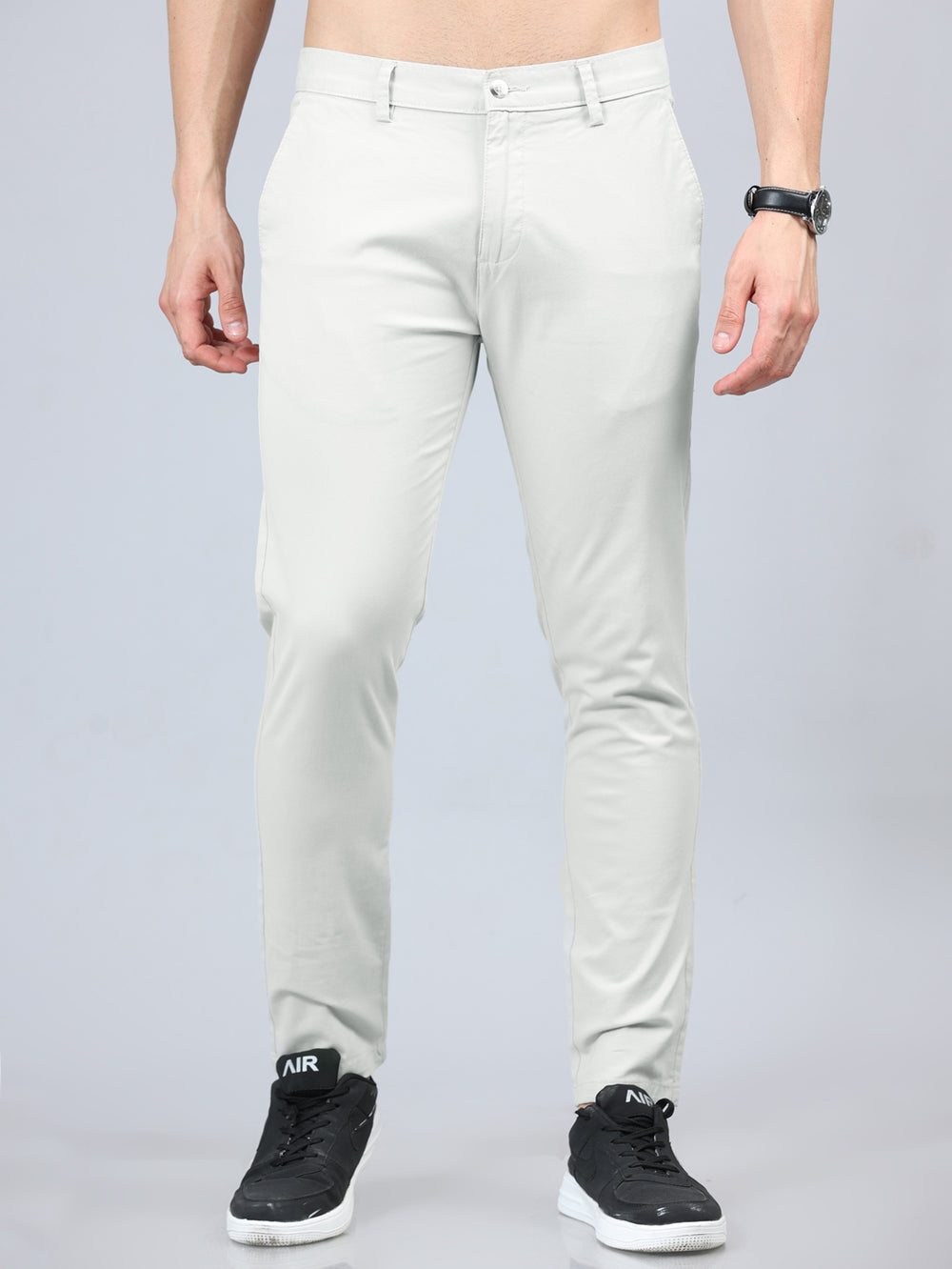Fringe White Grey Solid Chinos Chinos Bushirt