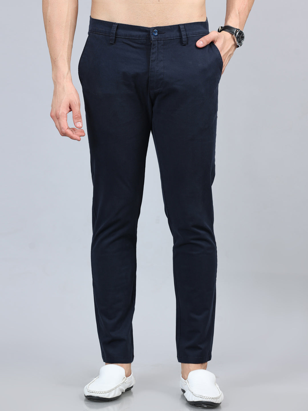 Fringe Navy Blue Solid Chinos Chinos Bushirt