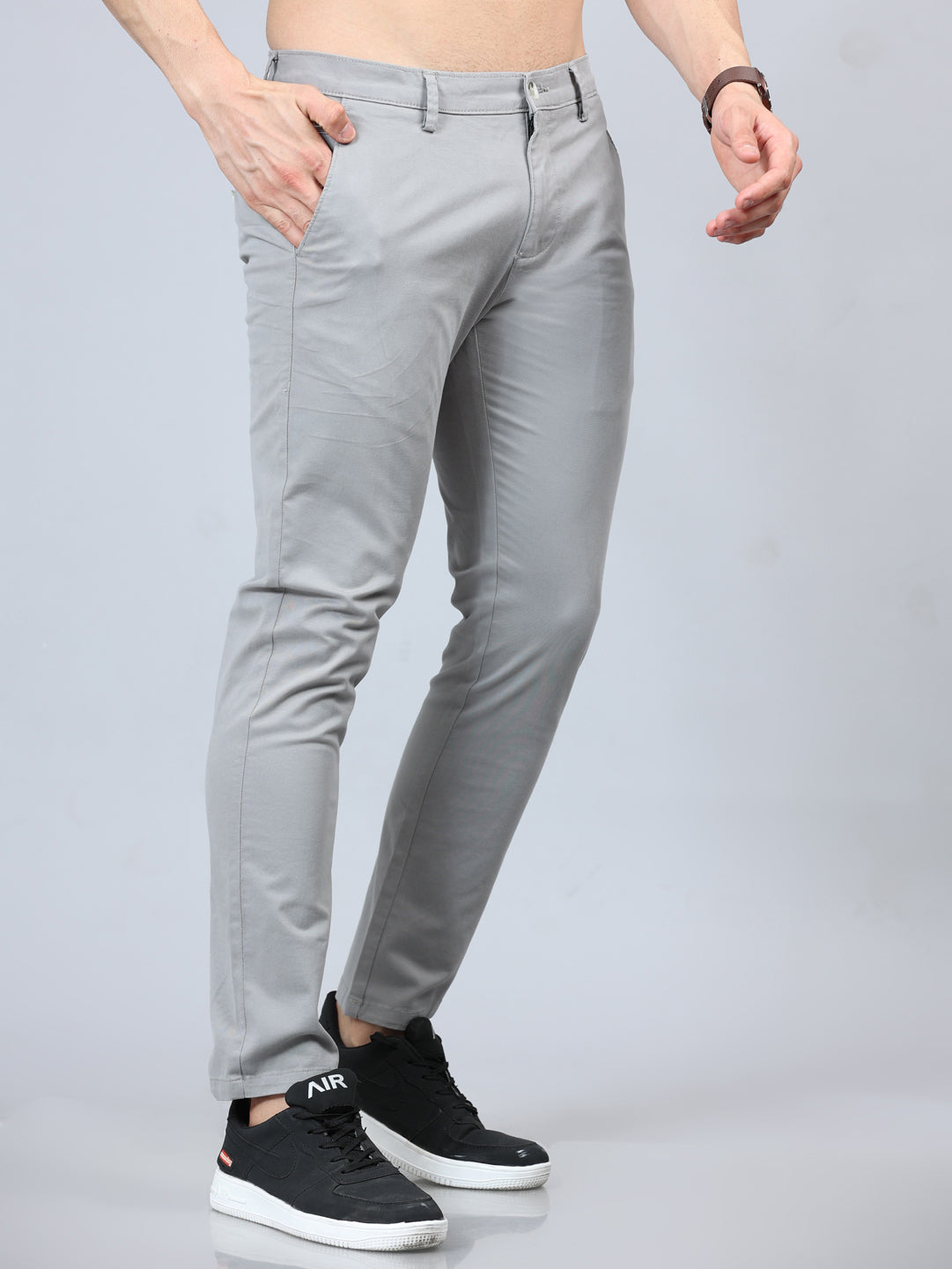 Fringe Pastel Grey Solid Chinos Chinos Bushirt