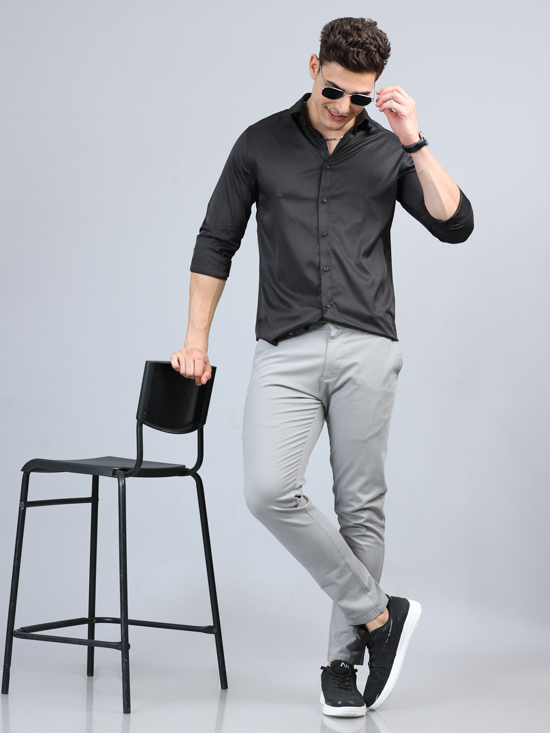 Fringe Pastel Grey Solid Chinos Chinos Bushirt