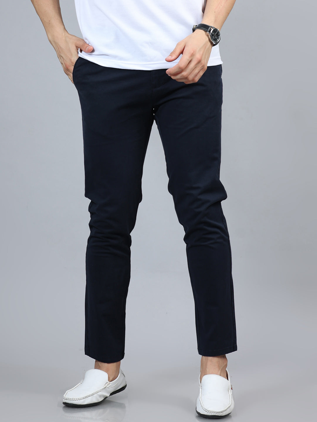 Fringe Navy Blue Solid Chinos Chinos Bushirt