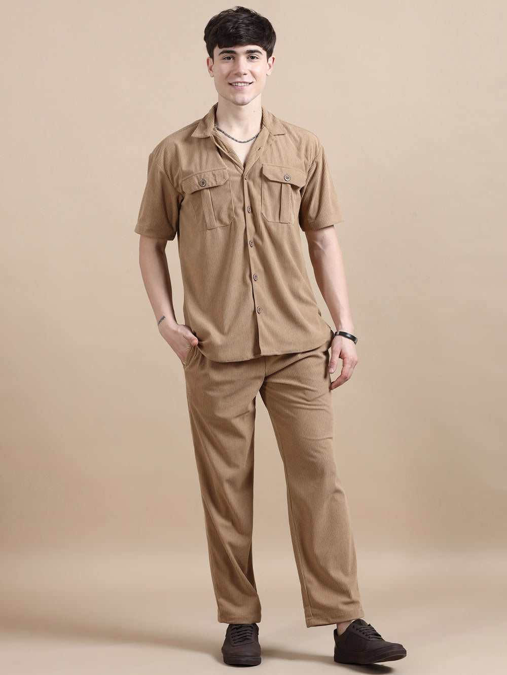 Camel Corduroy Oversize Co-Ords Oversize Co-ords Bushirt