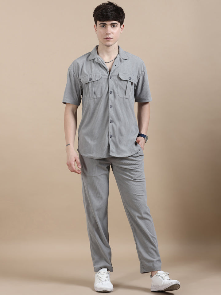 Pastel Grey Corduroy Oversize Co-Ords Oversize Co-ords Bushirt