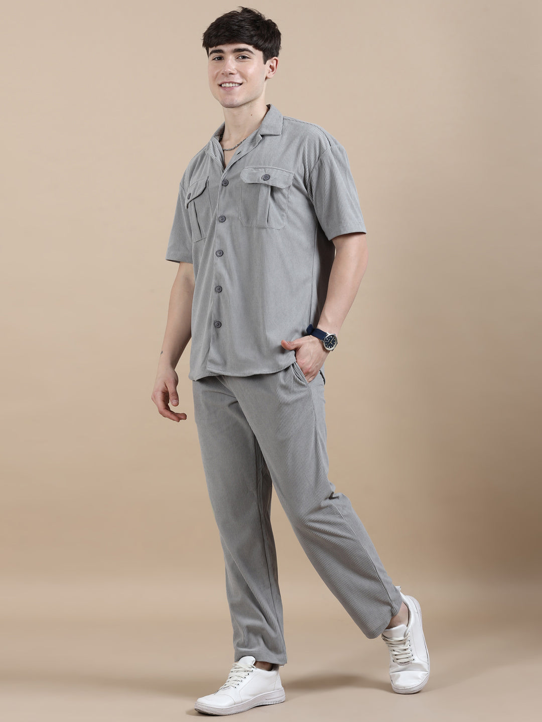 Pastel Grey Corduroy Oversize Co-Ords Oversize Co-ords Bushirt