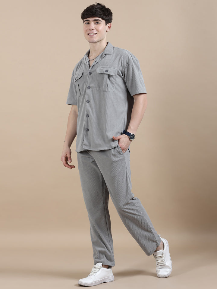 Pastel Grey Corduroy Oversize Co-Ords Oversize Co-ords Bushirt