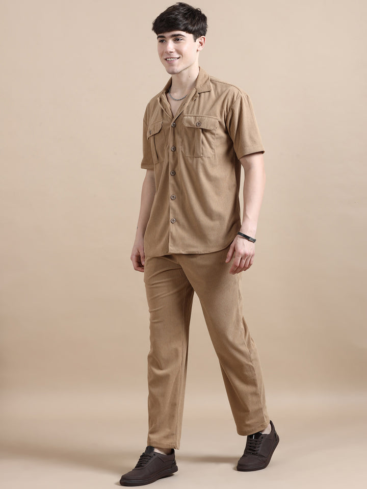 Camel Corduroy Oversize Co-Ords Oversize Co-ords Bushirt