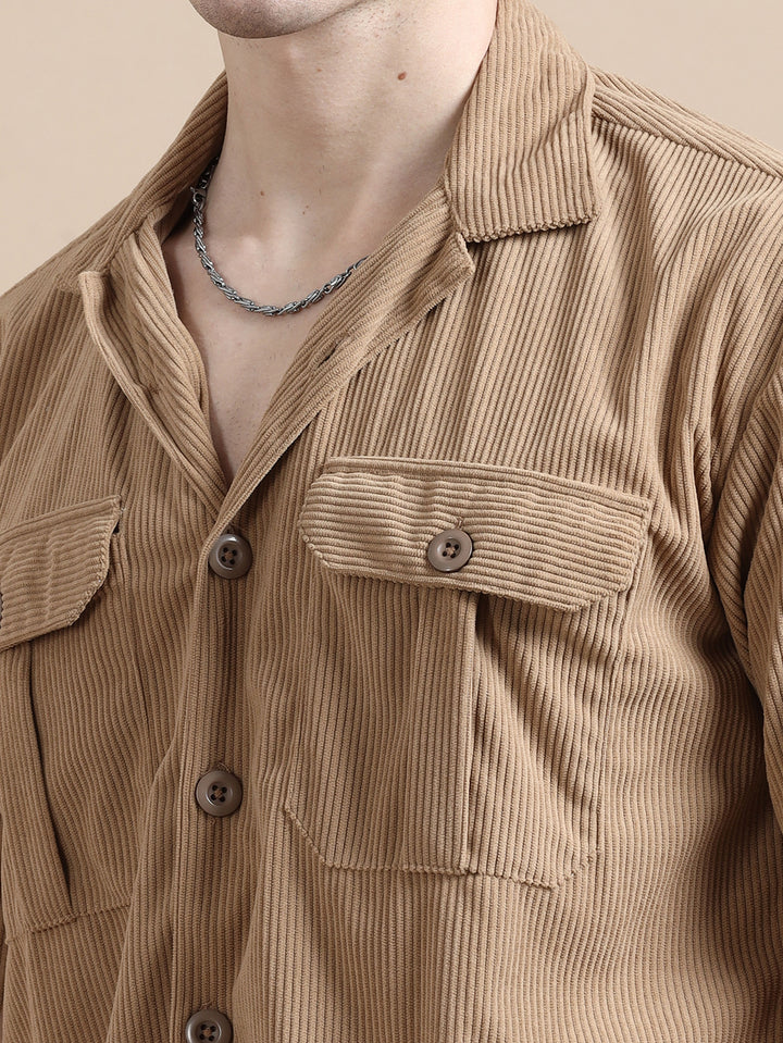 Camel Corduroy Oversize Co-Ords Oversize Co-ords Bushirt