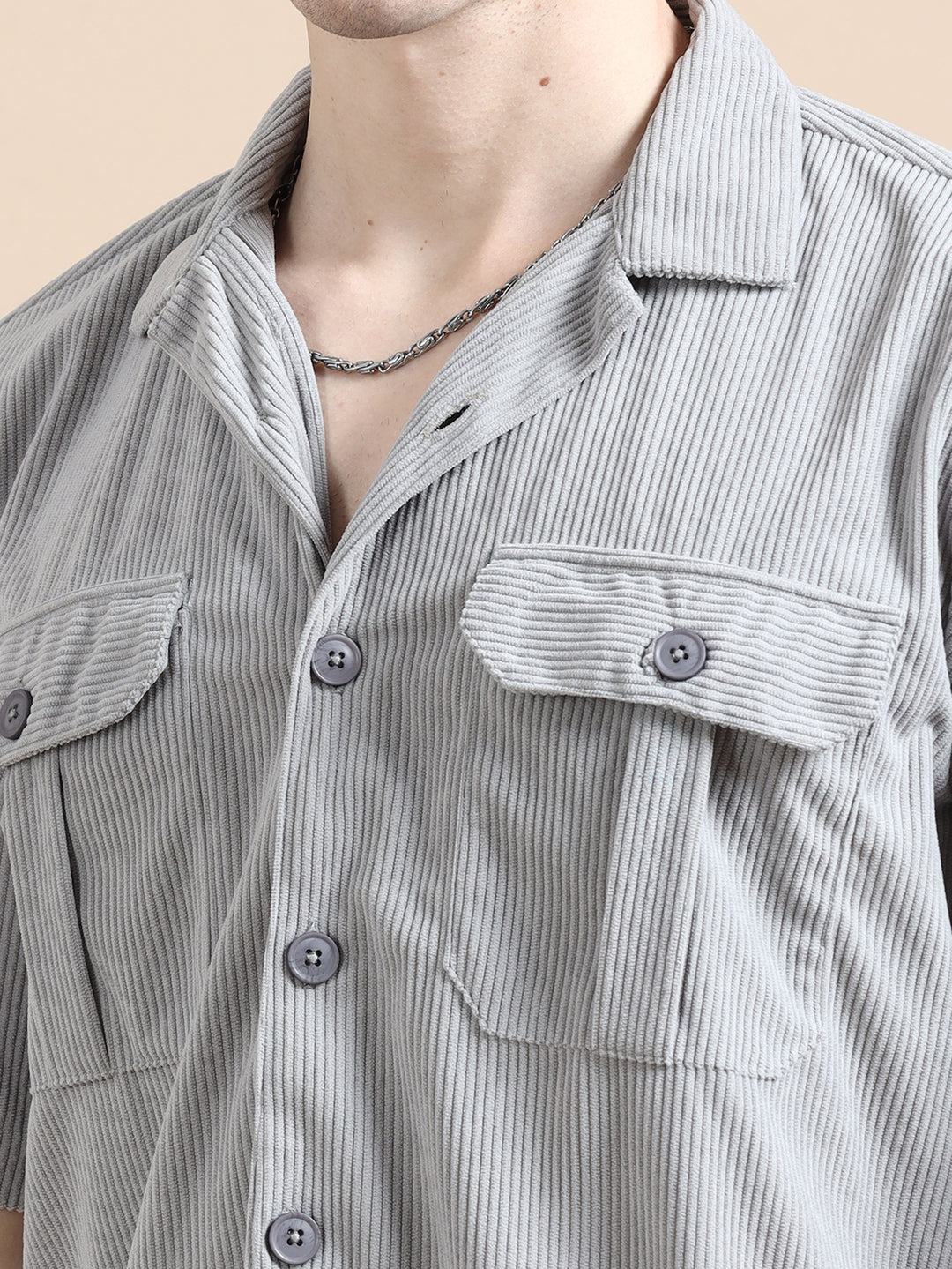 Pastel Grey Corduroy Oversize Co-Ords Oversize Co-ords Bushirt