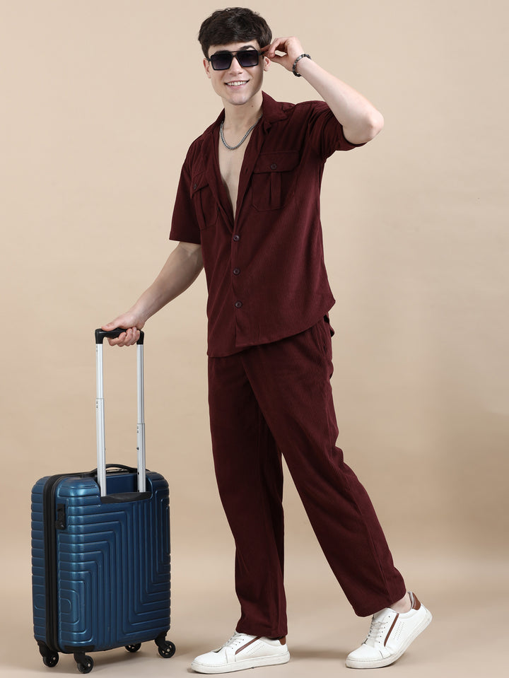 Burgundy Corduroy Oversize Co-Ords Oversize Co-ords Bushirt