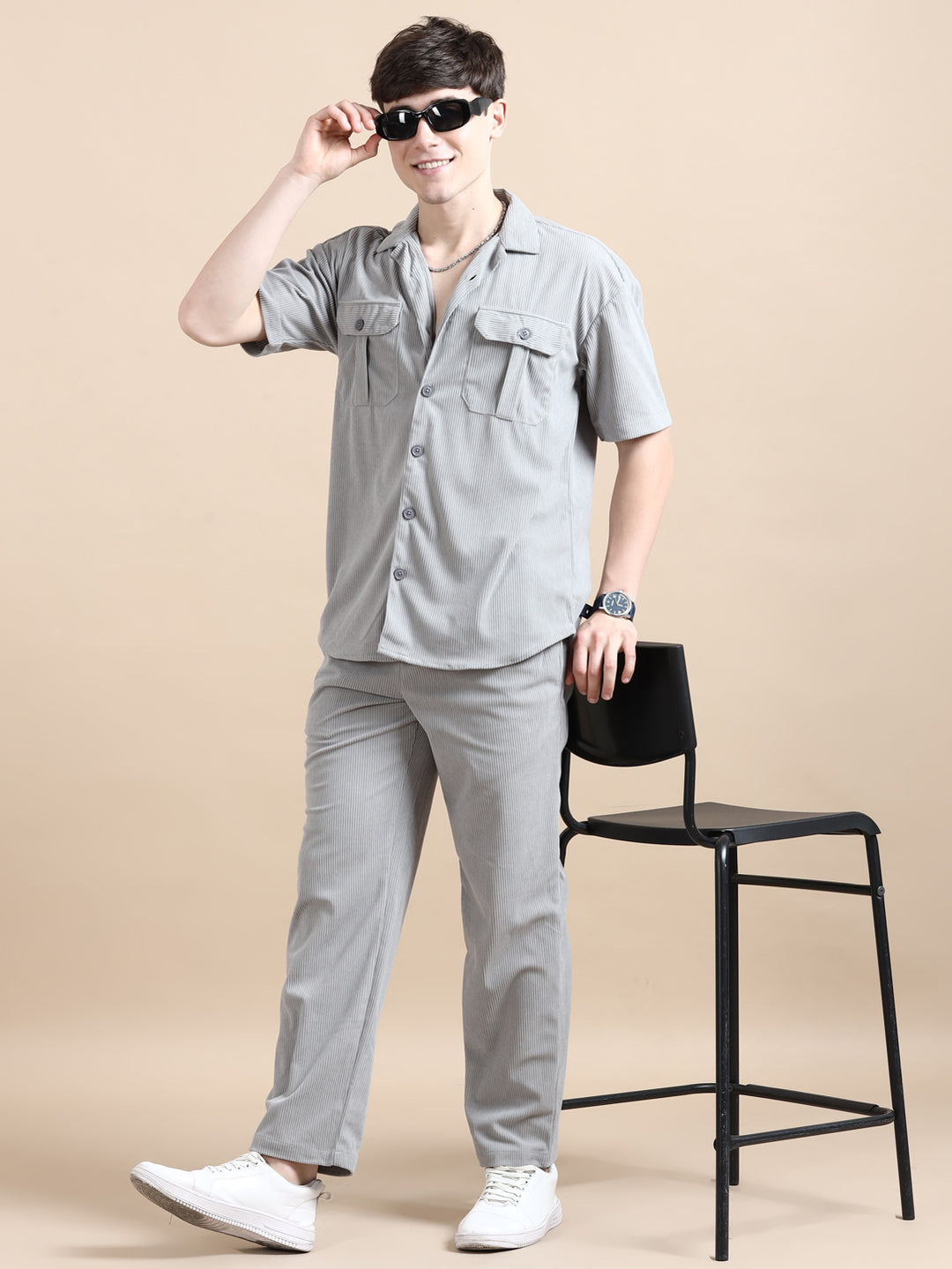 Pastel Grey Corduroy Oversize Co-Ords Oversize Co-ords Bushirt