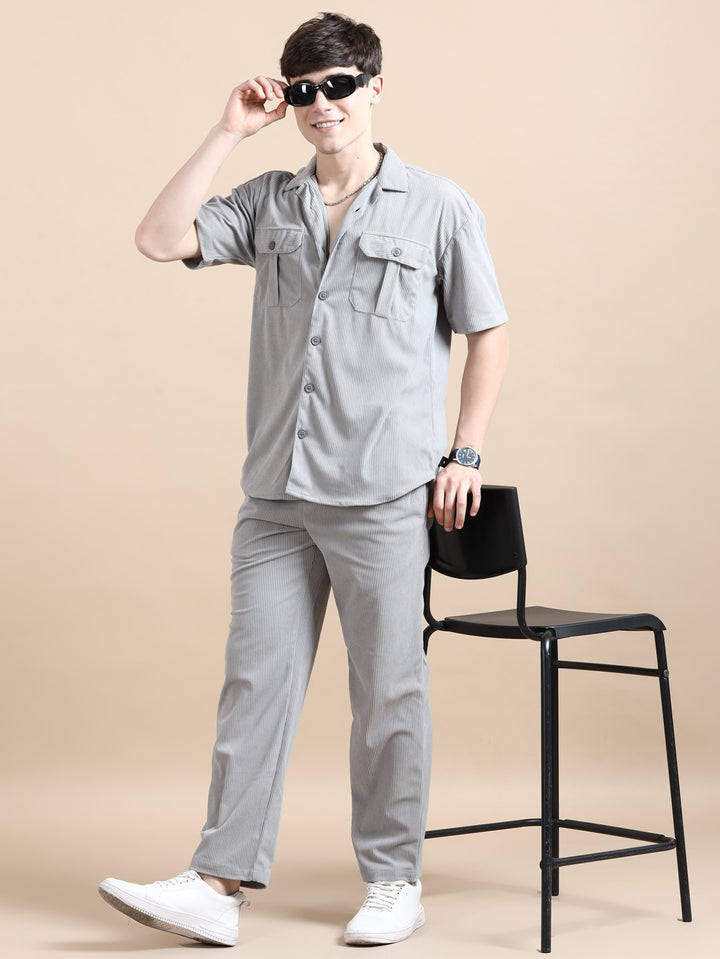 Pastel Grey Corduroy Oversize Co-Ords Oversize Co-ords Bushirt