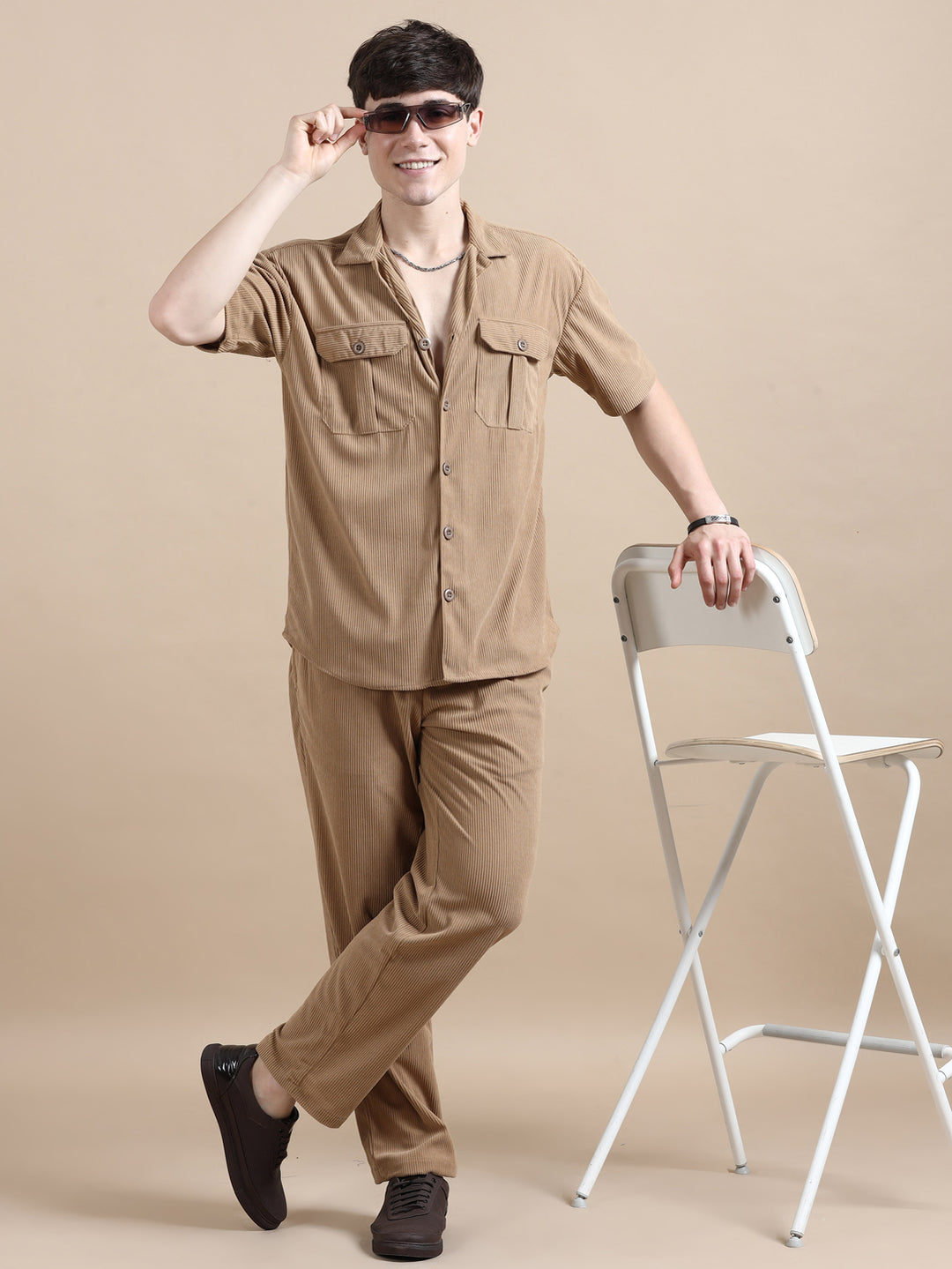 Camel Corduroy Oversize Co-Ords Oversize Co-ords Bushirt