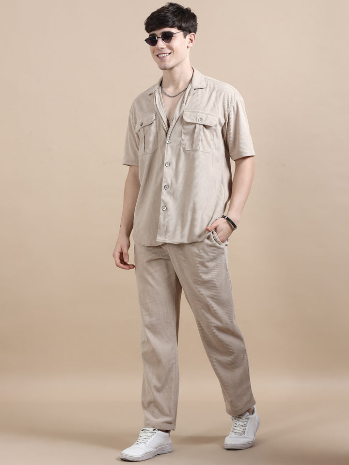 Beige Corduroy Oversize Co-Ords Oversize Co-ords Bushirt