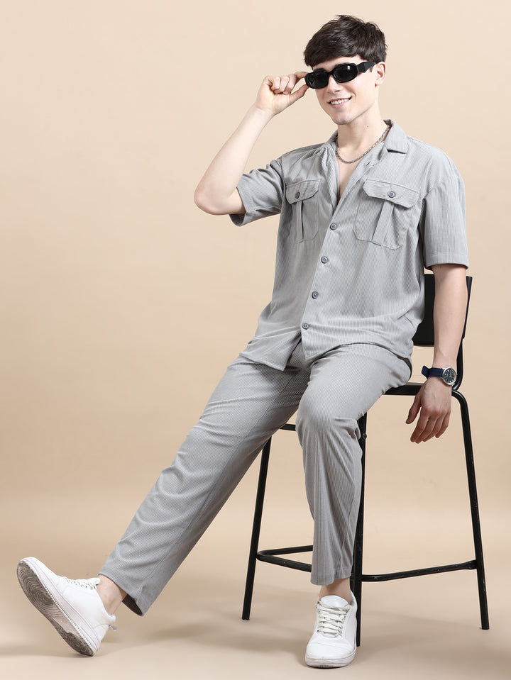 Pastel Grey Corduroy Oversize Co-Ords Oversize Co-ords Bushirt