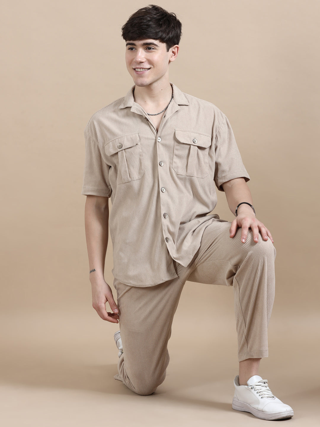 Beige Corduroy Oversize Co-Ords Oversize Co-ords Bushirt