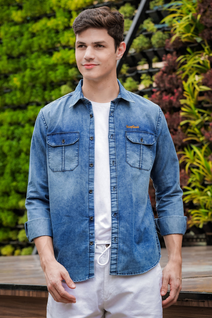 Stone Blue Cargo denim Shirt Denim Shirts Bushirt