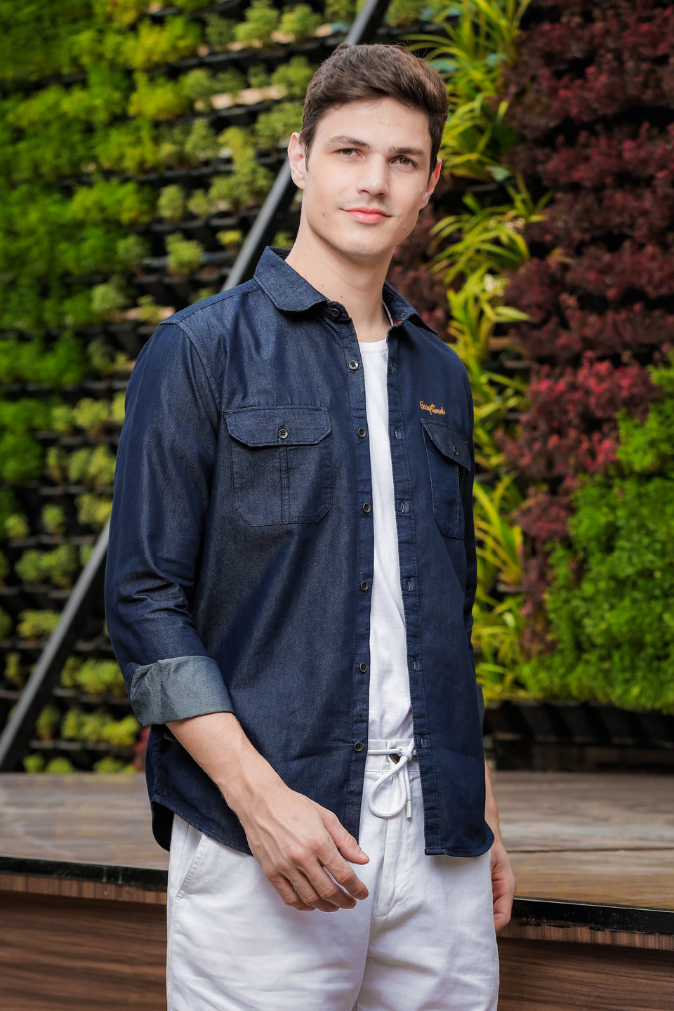 Dark Blue Cargo Denim Shirt Denim Shirts Bushirt