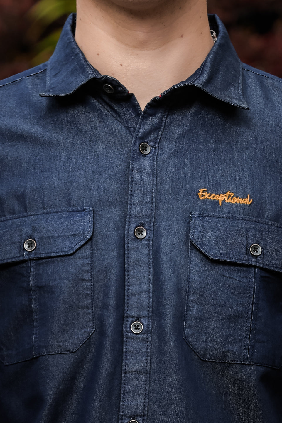 Dark Blue Cargo Denim Shirt Denim Shirts Bushirt