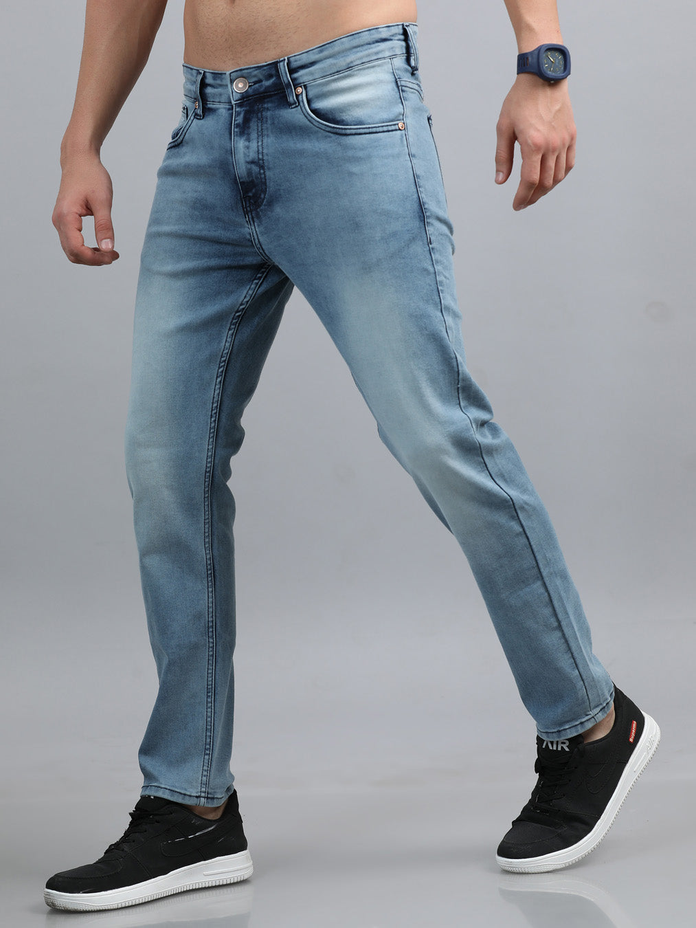 Dusty Blue Solid Slim Fit Jeans Jeans Bushirt
