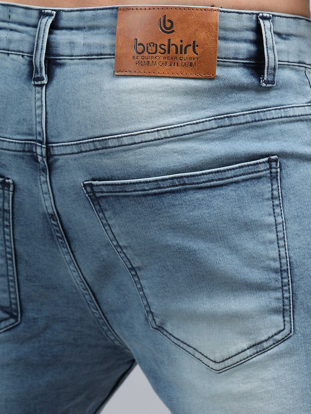 Dusty Blue Solid Slim Fit Jeans Jeans Bushirt