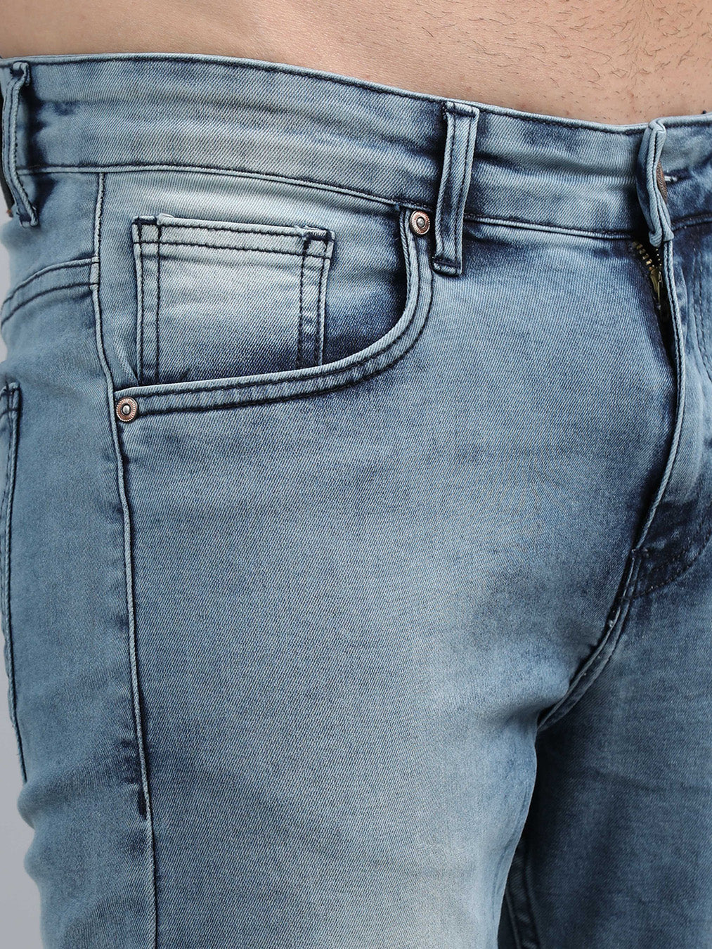 Dusty Blue Solid Slim Fit Jeans Jeans Bushirt