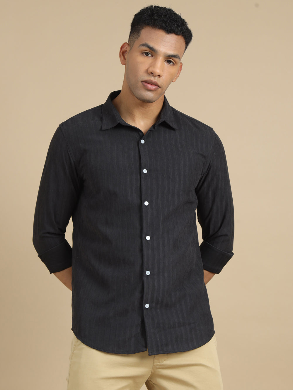 Jet Black Solid Full Sleeves Shirt Solid Shirt Bushirt