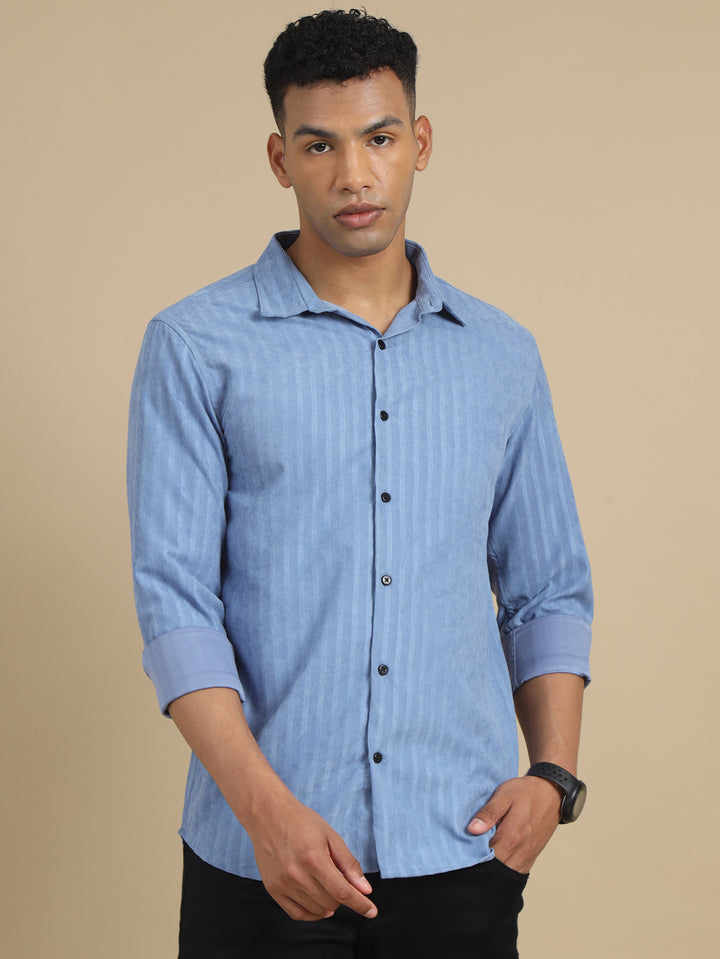 Spruce Blue Solid Harring Bone Shirt Solid Shirt Bushirt