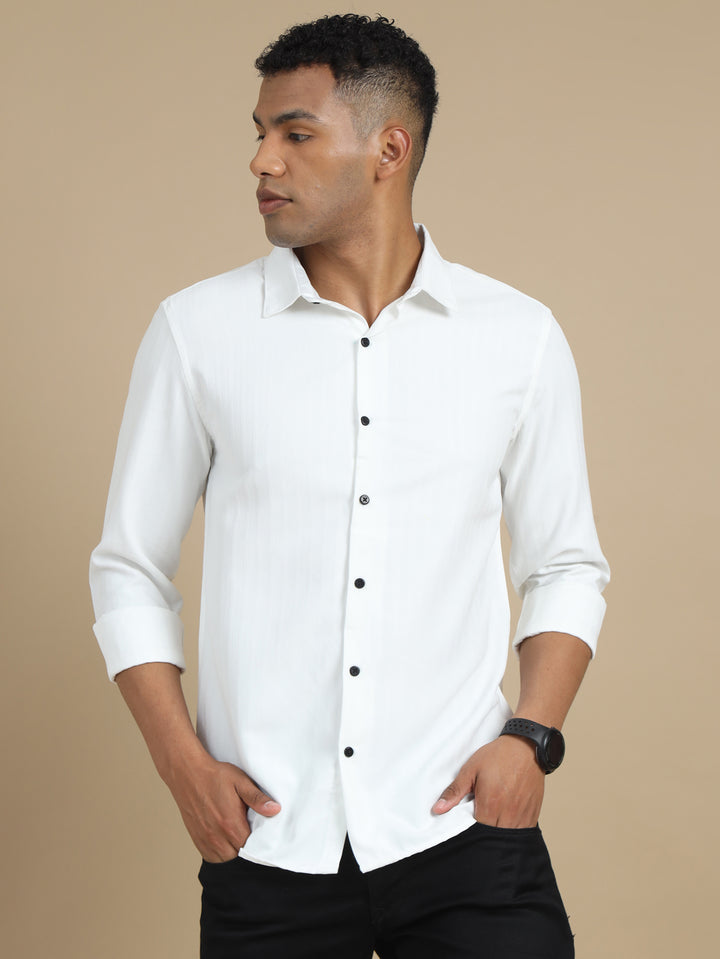 White Harring Bone Solid Shirt Solid Shirt Bushirt
