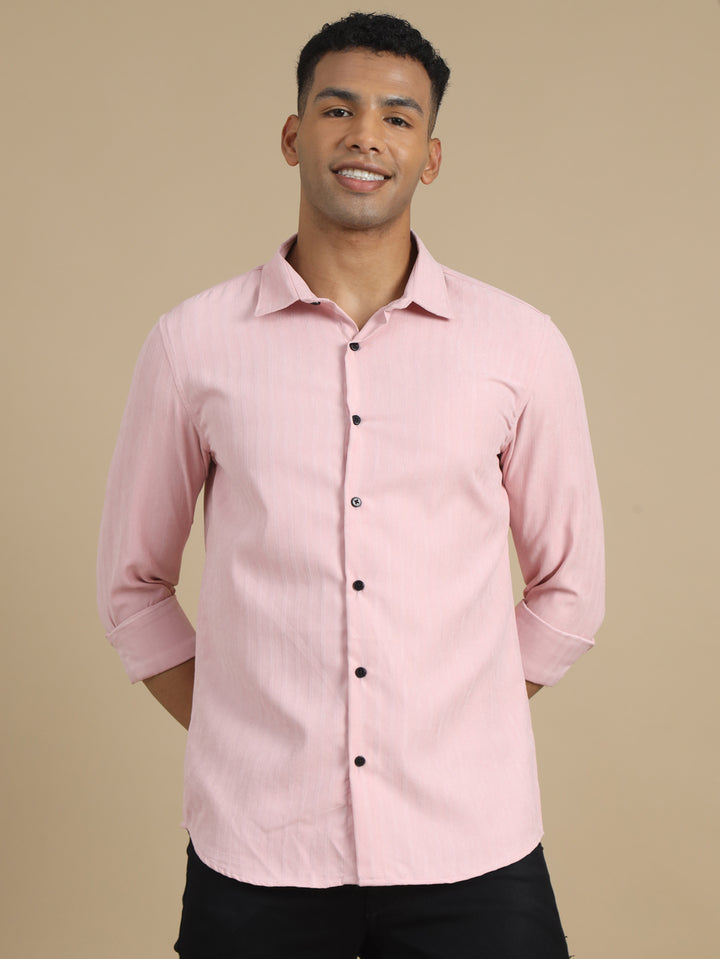 Pastel Pink Solid Harring Bone Shirt Solid Shirt Bushirt