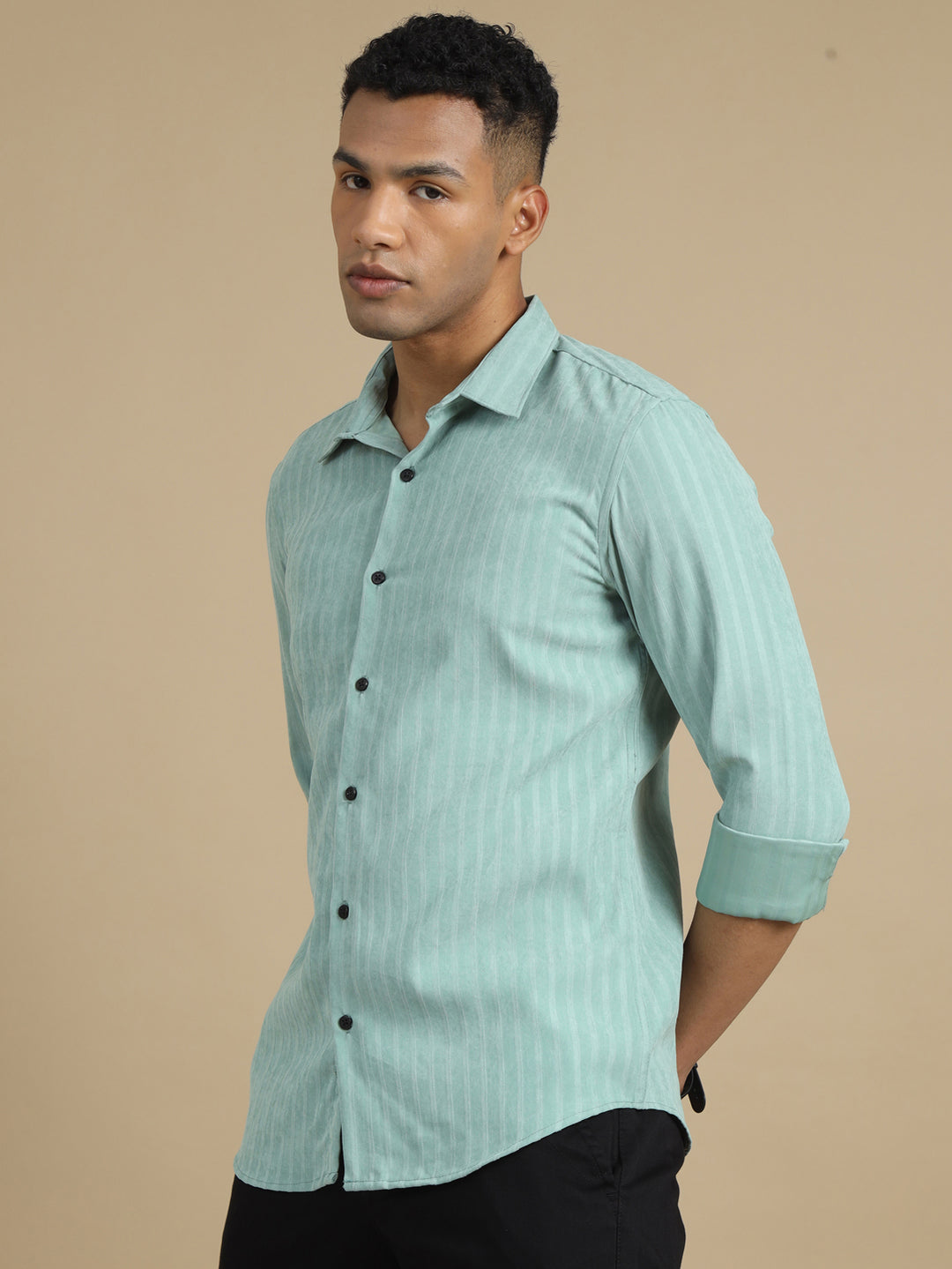 Laurel Green Solid Harring Bone Shirt Solid Shirt Bushirt