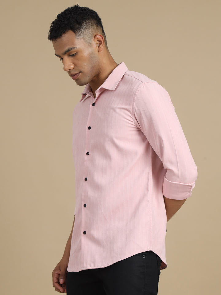 Pastel Pink Solid Harring Bone Shirt Solid Shirt Bushirt